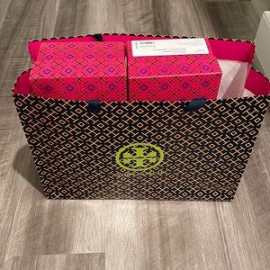 Two Tory burch boxes and gift bag
